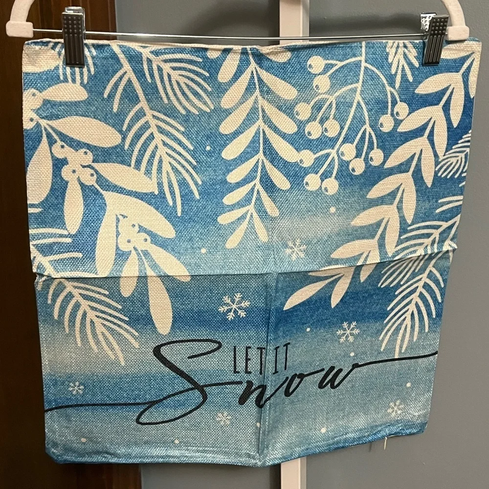 Blue and White Winter Theme Canvas Pillow Case Covers 17.5x17.5 Set 4